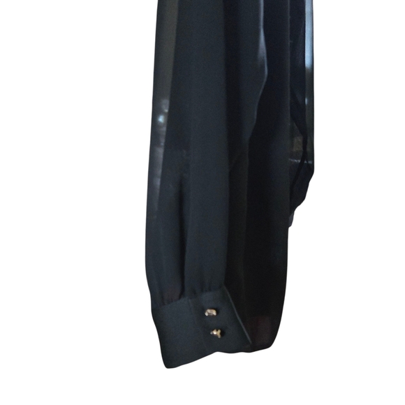 Vince Camuto Black Sheer Sleeve Mock Neck Long Sleeve Blouse Top Women's M - Picture 5 of 9